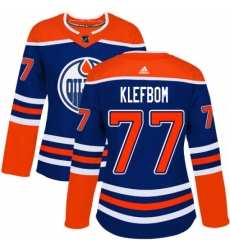 Women's Adidas Edmonton Oilers #77 Oscar Klefbom Authentic Royal Blue Alternate NHL Jersey