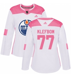 Women's Adidas Edmonton Oilers #77 Oscar Klefbom Authentic White/Pink Fashion NHL Jersey
