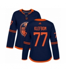 Women's Edmonton Oilers #77 Oscar Klefbom Authentic Navy Blue Alternate Hockey Jersey