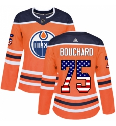 Women's Adidas Edmonton Oilers #75 Evan Bouchard Authentic Orange USA Flag Fashion NHL Jersey