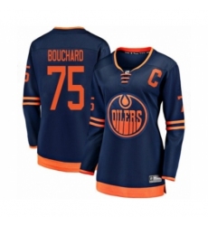 Women's Edmonton Oilers #75 Evan Bouchard Authentic Navy Blue Alternate Fanatics Branded Breakaway Hockey Jersey