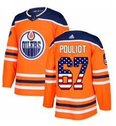 Men's Adidas Edmonton Oilers #67 Benoit Pouliot Authentic Orange USA Flag Fashion NHL Jersey