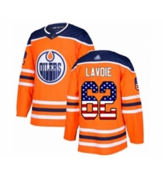 Men's Edmonton Oilers #62 Raphael Lavoie Authentic Orange USA Flag Fashion Hockey Jersey