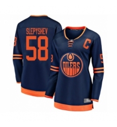 Women's Edmonton Oilers #58 Anton Slepyshev Authentic Navy Blue Alternate Fanatics Branded Breakaway Hockey Jersey