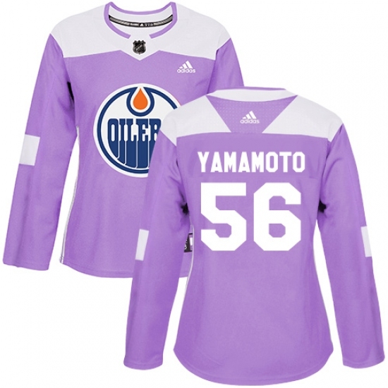 Women's Adidas Edmonton Oilers #56 Kailer Yamamoto Authentic Purple Fights Cancer Practice NHL Jersey Women's Adidas Edmonton Oilers #56 Kailer Yamamoto Authentic Purple Fights Cancer Practice NHL Jersey