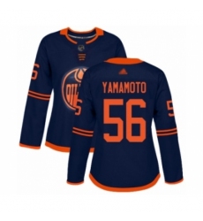 Women's Edmonton Oilers #56 Kailer Yamamoto Authentic Navy Blue Alternate Hockey Jersey