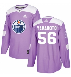 Youth Adidas Edmonton Oilers #56 Kailer Yamamoto Authentic Purple Fights Cancer Practice NHL Jersey