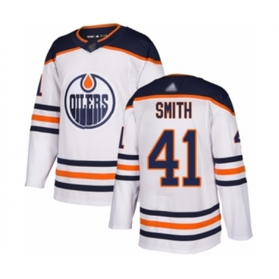Men's Edmonton Oilers #41 Mike Smith Authentic White Away Hockey Jersey Men's Edmonton Oilers #41 Mike Smith Authentic White Away Hockey Jersey
