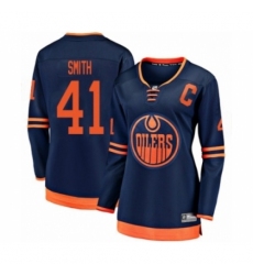 Women's Edmonton Oilers #41 Mike Smith Authentic Navy Blue Alternate Fanatics Branded Breakaway Hockey Jersey Women's Edmonton Oilers #41 Mike Smith Authentic Navy Blue Alternate Fanatics Branded Breakaway Hockey Jersey