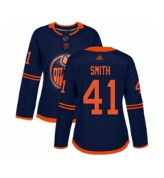Women's Edmonton Oilers #41 Mike Smith Authentic Navy Blue Alternate Hockey Jersey