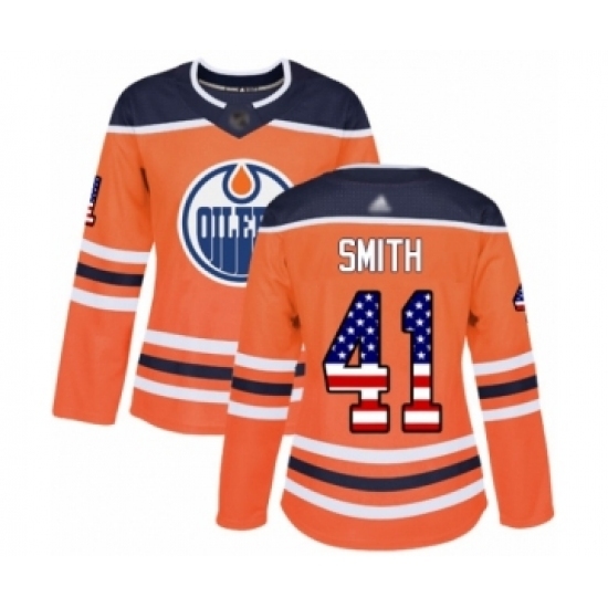 Women's Edmonton Oilers #41 Mike Smith Authentic Orange USA Flag Fashion Hockey Jersey Women's Edmonton Oilers #41 Mike Smith Authentic Orange USA Flag Fashion Hockey Jersey