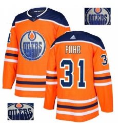 Men's Adidas Edmonton Oilers #31 Grant Fuhr Authentic Orange Fashion Gold NHL Jersey