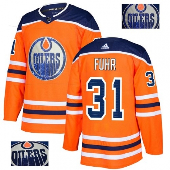 Men's Adidas Edmonton Oilers #31 Grant Fuhr Authentic Orange Fashion Gold NHL Jersey Men's Adidas Edmonton Oilers #31 Grant Fuhr Authentic Orange Fashion Gold NHL Jersey