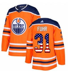Men's Adidas Edmonton Oilers #31 Grant Fuhr Authentic Orange USA Flag Fashion NHL Jersey