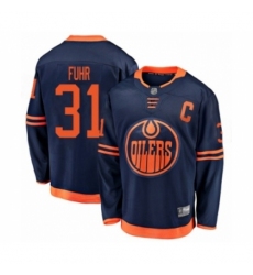 Men's Edmonton Oilers #31 Grant Fuhr Authentic Navy Blue Alternate Fanatics Branded Breakaway Hockey Jersey