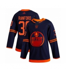 Men's Edmonton Oilers #30 Bill Ranford Authentic Navy Blue Alternate Hockey Jersey