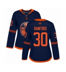 Women's Edmonton Oilers #30 Bill Ranford Authentic Navy Blue Alternate Hockey Jersey
