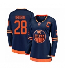 Women's Edmonton Oilers #28 Kyle Brodziak Authentic Navy Blue Alternate Fanatics Branded Breakaway Hockey Jersey