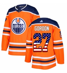 Men's Adidas Edmonton Oilers #27 Boyd Gordon Authentic Orange USA Flag Fashion NHL Jersey