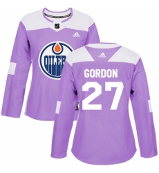 Women's Adidas Edmonton Oilers #27 Boyd Gordon Authentic Purple Fights Cancer Practice NHL Jersey