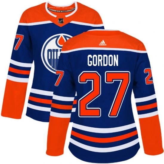 Women's Adidas Edmonton Oilers #27 Boyd Gordon Authentic Royal Blue Alternate NHL Jersey Women's Adidas Edmonton Oilers #27 Boyd Gordon Authentic Royal Blue Alternate NHL Jersey