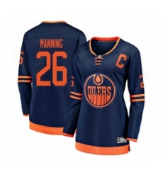Women's Edmonton Oilers #26 Brandon Manning Authentic Navy Blue Alternate Fanatics Branded Breakaway Hockey Jersey
