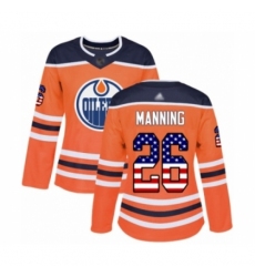 Women's Edmonton Oilers #26 Brandon Manning Authentic Orange USA Flag Fashion Hockey Jersey