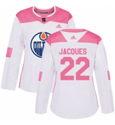 Women's Adidas Edmonton Oilers #22 Jean-Francois Jacques Authentic White/Pink Fashion NHL Jersey