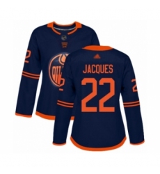 Women's Edmonton Oilers #22 Jean-Francois Jacques Authentic Navy Blue Alternate Hockey Jersey