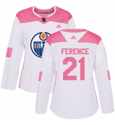 Women's Adidas Edmonton Oilers #21 Andrew Ference Authentic White/Pink Fashion NHL Jersey