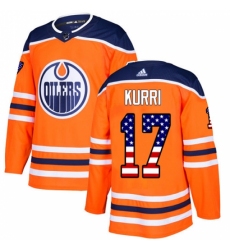 Men's Adidas Edmonton Oilers #17 Jari Kurri Authentic Orange USA Flag Fashion NHL Jersey