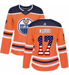 Women's Adidas Edmonton Oilers #17 Jari Kurri Authentic Orange USA Flag Fashion NHL Jersey