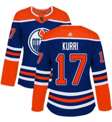 Women's Adidas Edmonton Oilers #17 Jari Kurri Authentic Royal Blue Alternate NHL Jersey