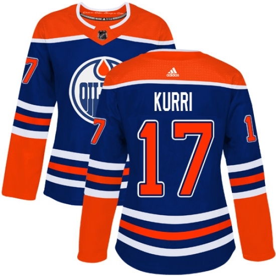 Women's Adidas Edmonton Oilers #17 Jari Kurri Authentic Royal Blue Alternate NHL Jersey Women's Adidas Edmonton Oilers #17 Jari Kurri Authentic Royal Blue Alternate NHL Jersey