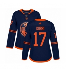 Women's Edmonton Oilers #17 Jari Kurri Authentic Navy Blue Alternate Hockey Jersey