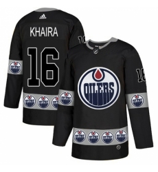 Men's Adidas Edmonton Oilers #16 Jujhar Khaira Authentic Black Team Logo Fashion NHL Jersey
