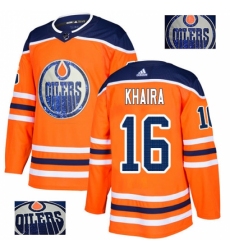 Men's Adidas Edmonton Oilers #16 Jujhar Khaira Authentic Orange Fashion Gold NHL Jersey