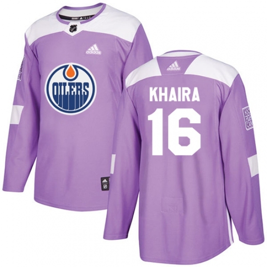 Men's Adidas Edmonton Oilers #16 Jujhar Khaira Authentic Purple Fights Cancer Practice NHL Jersey Men's Adidas Edmonton Oilers #16 Jujhar Khaira Authentic Purple Fights Cancer Practice NHL Jersey