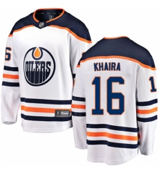 Men's Edmonton Oilers #16 Jujhar Khaira Fanatics Branded White Away Breakaway NHL Jersey