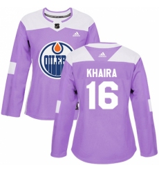 Women's Adidas Edmonton Oilers #16 Jujhar Khaira Authentic Purple Fights Cancer Practice NHL Jersey