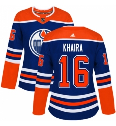 Women's Adidas Edmonton Oilers #16 Jujhar Khaira Authentic Royal Blue Alternate NHL Jersey