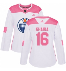 Women's Adidas Edmonton Oilers #16 Jujhar Khaira Authentic White/Pink Fashion NHL Jersey