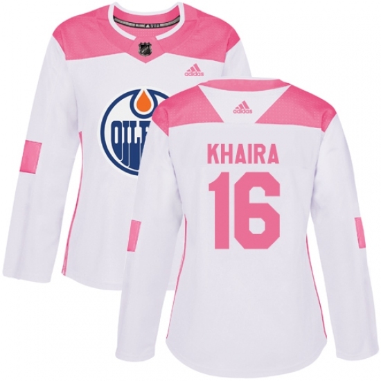 Women's Adidas Edmonton Oilers #16 Jujhar Khaira Authentic White/Pink Fashion NHL Jersey Women's Adidas Edmonton Oilers #16 Jujhar Khaira Authentic White/Pink Fashion NHL Jersey