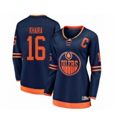 Women's Edmonton Oilers #16 Jujhar Khaira Authentic Navy Blue Alternate Fanatics Branded Breakaway Hockey Jersey