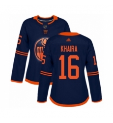 Women's Edmonton Oilers #16 Jujhar Khaira Authentic Navy Blue Alternate Hockey Jersey