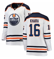 Women's Edmonton Oilers #16 Jujhar Khaira Authentic White Away Fanatics Branded Breakaway NHL Jersey