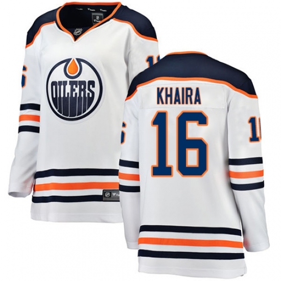 Women's Edmonton Oilers #16 Jujhar Khaira Authentic White Away Fanatics Branded Breakaway NHL Jersey Women's Edmonton Oilers #16 Jujhar Khaira Authentic White Away Fanatics Branded Breakaway NHL Jersey