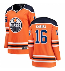 Women's Edmonton Oilers #16 Jujhar Khaira Fanatics Branded Orange Home Breakaway NHL Jersey