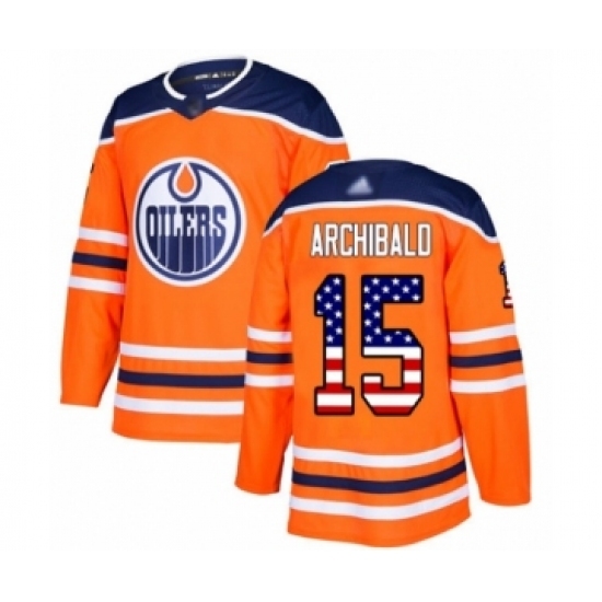 Men's Edmonton Oilers #15 Josh Archibald Authentic Orange USA Flag Fashion Hockey Jersey Men's Edmonton Oilers #15 Josh Archibald Authentic Orange USA Flag Fashion Hockey Jersey