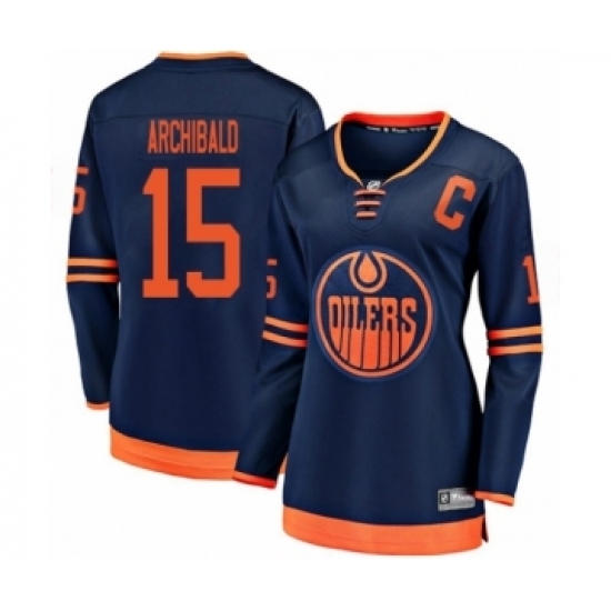 Women's Edmonton Oilers #15 Josh Archibald Authentic Navy Blue Alternate Fanatics Branded Breakaway Hockey Jersey Women's Edmonton Oilers #15 Josh Archibald Authentic Navy Blue Alternate Fanatics Branded Breakaway Hockey Jersey